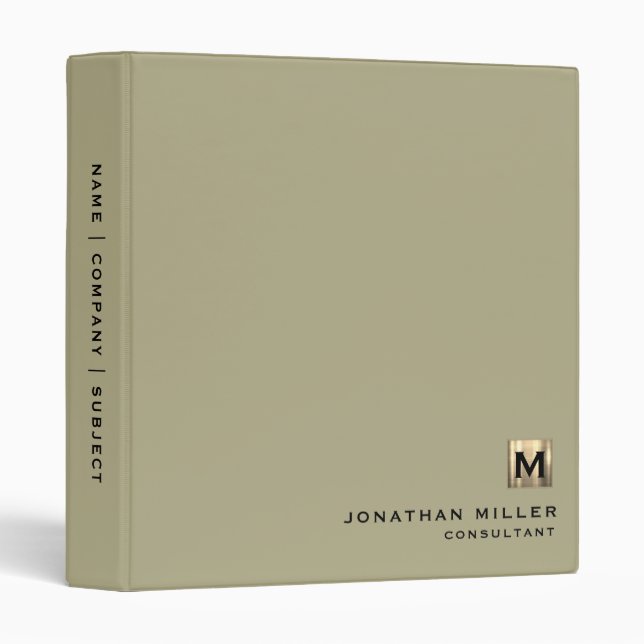 Modern Sage Green Brushed Gold Monogram Binder (Front/Spine)