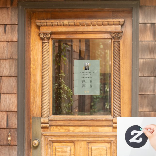 Modern Sage Green Business Opening Hours  Window Cling (Home Door)