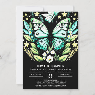 Modern Sage Green Butterfly Birthday Invitation