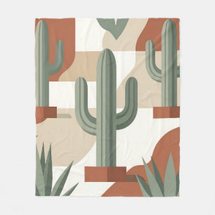 Modern Sage Green Cactus Terracotta Desert  Fleece Blanket