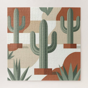 Modern Sage Green Cactus Terracotta Desert  Jigsaw Puzzle