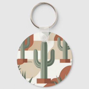 Modern Sage Green Cactus Terracotta Desert Keychain