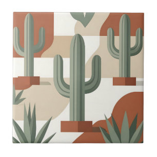 Modern Sage Green Cactus Terracotta Desert Tile