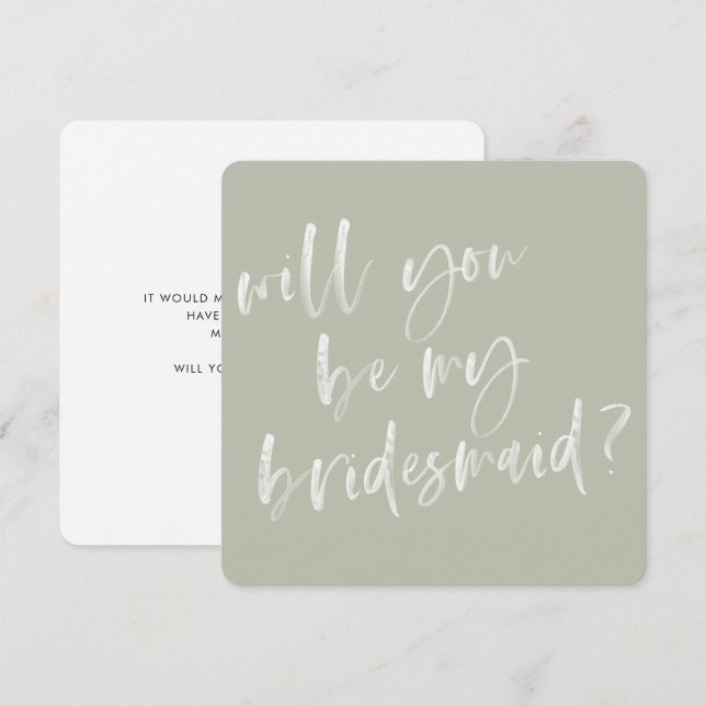 Modern Sage Green Calligraphy Bridesmaid Proposal Invitation (Front/Back)
