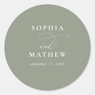 Modern Sage Green Calligraphy Wedding Classic Round Sticker