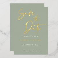 Modern Sage Green Calligraphy Wedding Gold