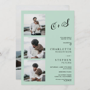 Modern sage green casual initials photo wedding invitation