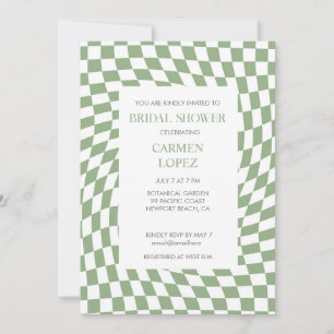 Modern Sage Green Checked Bridal Shower  Invitation
