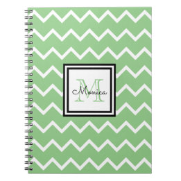 Modern Sage Green Chevron With Name Monogram  Notebook