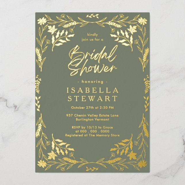 Modern Sage Green Chic Boho Floral Bridal Shower (Front)