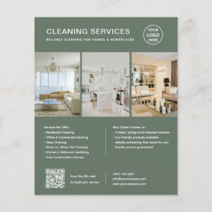 Modern Sage Green Cleaning Services QR Business Flyer