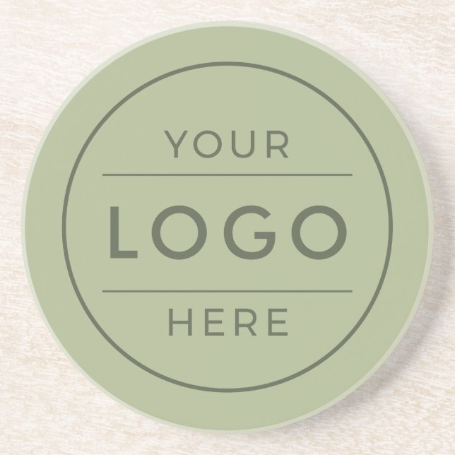 Modern Sage Green Custom Business Logo Branded Coaster (Front)
