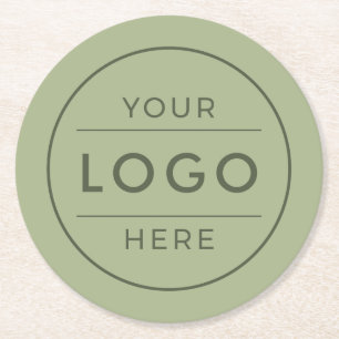 Modern Sage Green Custom Business Logo Branded Round Paper Coaster