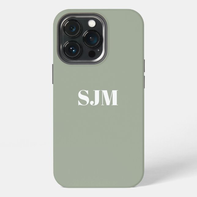 Modern sage green Custom monogram name iPhone Case (Back)