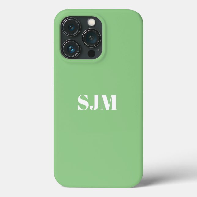 Modern sage green custom monogram name solid Case-Mate iPhone case (Back)