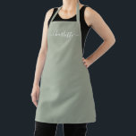 Modern sage green custom script name monogram chic apron<br><div class="desc">Personalized sage green custom modern script name text monogram solid plain colour girly stylish elegant chic sage green and white text kitchen Apron. Customize, personalize it with name, quote, phrase, or text, monogram or initials or business name. Great for cooks, chefs, pottery, ceramics, crafts, work, kitchen, baking, bbq, grill, etc...</div>