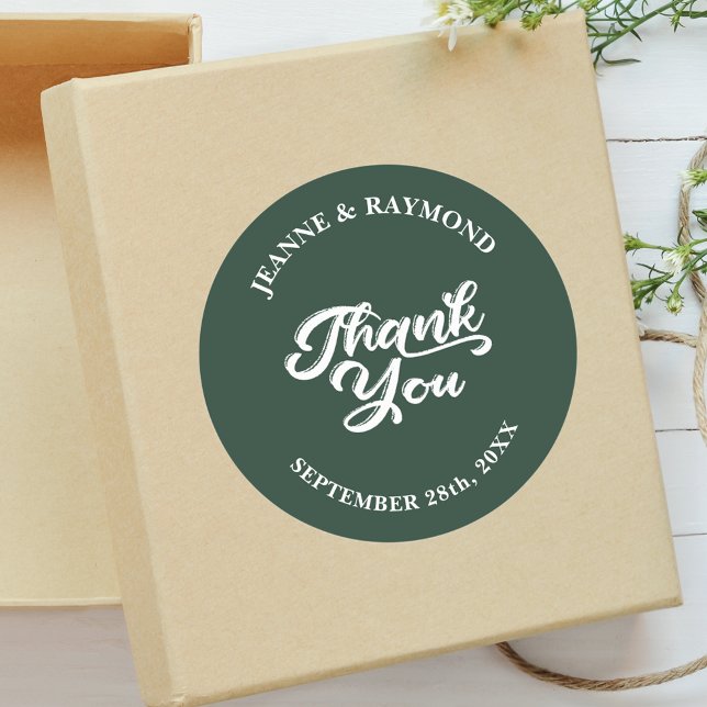 Modern Sage Green Custom Wedding Thank You Favour Classic Round Sticker (Creator Uploaded)