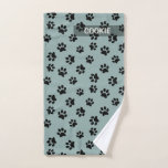 Modern Sage Green Cute Paw Print Pattern Dog Towel<br><div class="desc">Why use a worn out cloth to clean your dog's paws after a muddy walk? He will just be as happy to have a pretty, personalized towel (and nobody will ever steal it again to clean up the kitchen floor)! Cute paw prints pattern with name to personalize. Main colours of...</div>