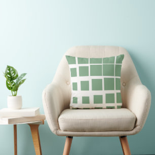 Modern Sage Green Deconstructed Plaid Abstract Geo Throw Pillow