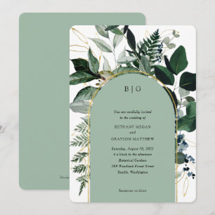 Modern Sage green elegant arch garden Invitation