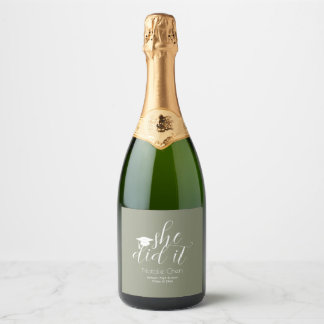 Modern Sage Green Elegant Fonts Grad Party Sparkling Wine Label