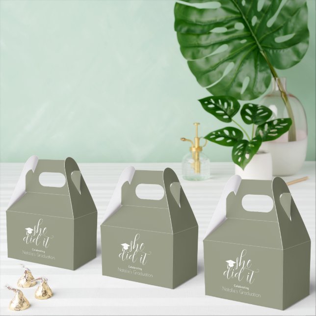 Modern Sage Green Elegant Fonts Graduation Favor Box (Multiple)