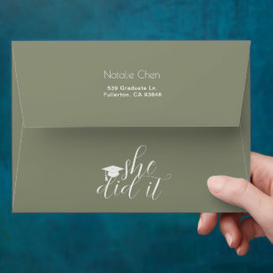 Modern Sage Green Elegant Fonts Graduation Invite Envelope