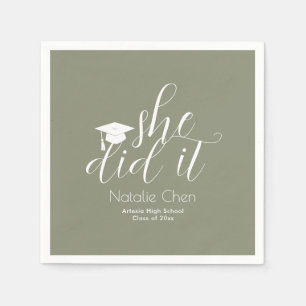 Modern Sage Green Elegant Fonts Graduation Napkin
