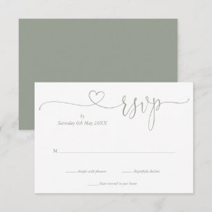 Modern Sage Green Elegant Script Heart RSVP Card