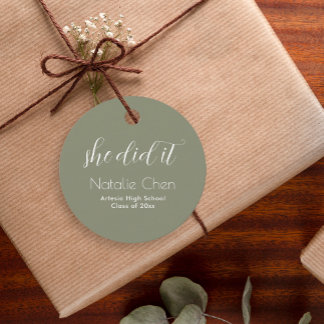 Modern Sage Green Elegant Typography Graduate Favour Tags