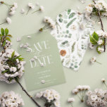 Modern sage green elegant watercolor botanical save the date<br><div class="desc">Modern minimal foliage botanical greenery script wedding non photo save the date card. Hand painted eucalyptus,  minimal foliage and modern sage green colour give this announcement card a luxurious feel. In classy greens,  browns and greys.</div>
