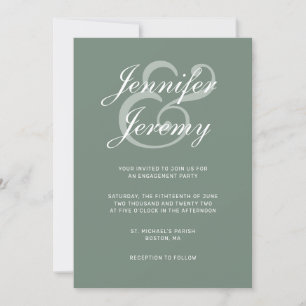 Modern Sage Green Elegant White Script Engagement Invitation