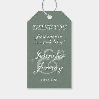 Modern Sage Green Elegant White Script Wedding  Gift Tags