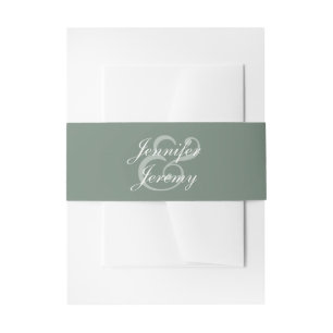 Modern Sage Green Elegant White Script Wedding Invitation Belly Band