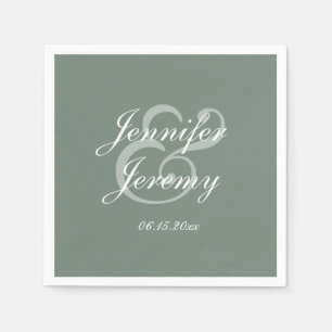 Modern Sage Green Elegant White Script Wedding  Napkin