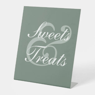 Modern Sage Green Elegant White Script Wedding Pedestal Sign