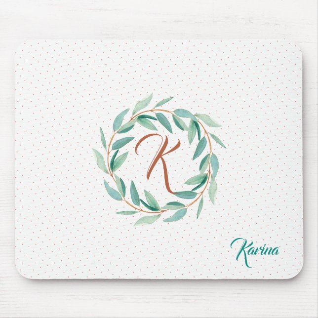 Modern Sage-Green Eucalyptus Leafs Wreath Mouse Pad (Front)