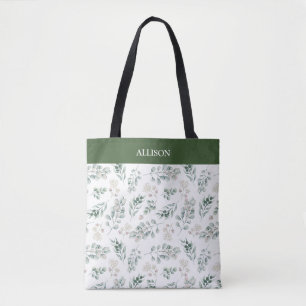 Modern Sage Green Eucalyptus Personalized Tote Bag