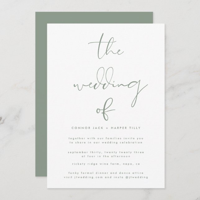 Modern Sage Green | Extra Details Info on Back Invitation (Front/Back)
