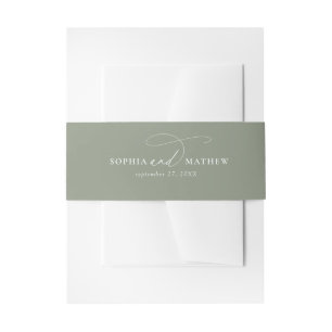 Modern Sage Green Flourish Calligraphy Wedding Invitation Belly Band