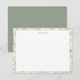 Modern Sage Green Flowers Herbs Boho Pattern Card
