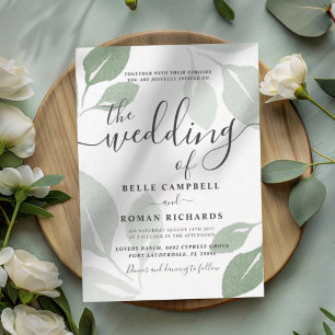 Modern Sage Green Foliage Wedding Invitation