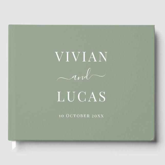 Modern Sage Green Formal Minimal Wedding Guest Book (Front)