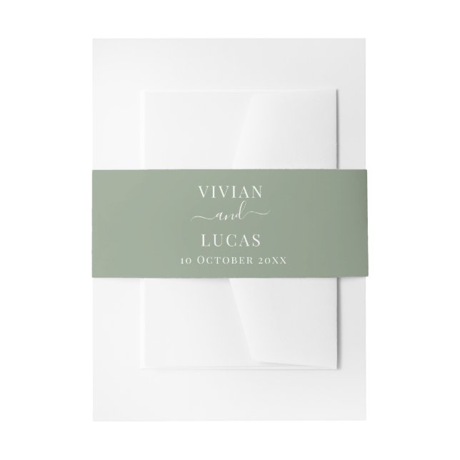 Modern Sage Green Formal Minimal Wedding Invitation Belly Band (Front Example)