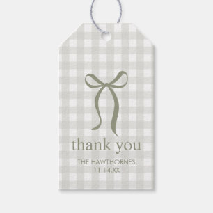 Modern Sage Green Gingham Bow Thank You Gift Tags