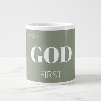 Modern Sage Green God First Faith Saying Slogan  Large Coffee Mug