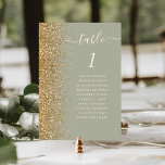 Modern Sage Green Gold Glitter Wedding Table Number<br><div class="desc">The left-hand edge of this elegant modern wedding table number card features a gold faux glitter border. The word "table" appears in whimsical ivory handwriting script on a sage green background. Add the names of your guests who are assigned to each table.</div>
