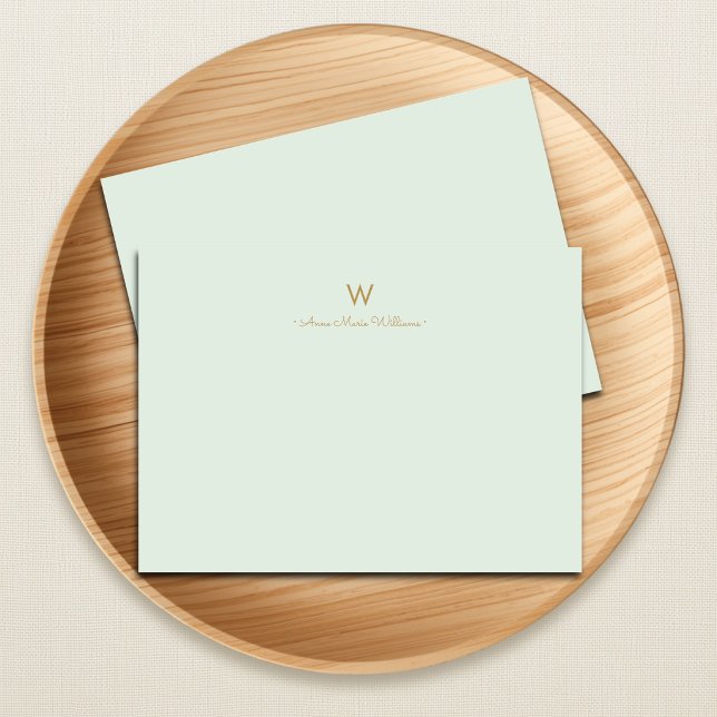 Modern Sage Green Gold Script Monogram Card (Creator Uploaded)