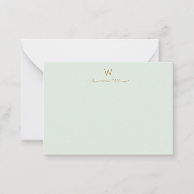 Modern Sage Green Gold Script Monogram Card (Front)