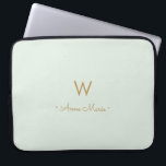 Modern Sage Green Gold Script Monogram Laptop Sleeve<br><div class="desc">A modern,  elegant monogram design with gold handwritten minimalist script typography and sans serif block typography on an elegant pale pastel Sage Green background. The monogram and name can be easily personalized.</div>